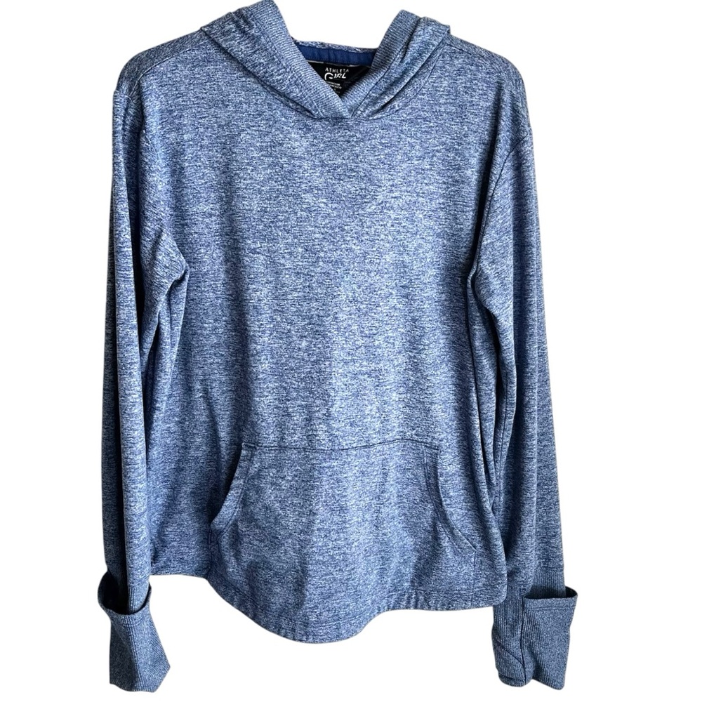 Athleta Girl Uptempo Heathered Blue Hoodie Thumb Holes Pockets Size Medium 8-10